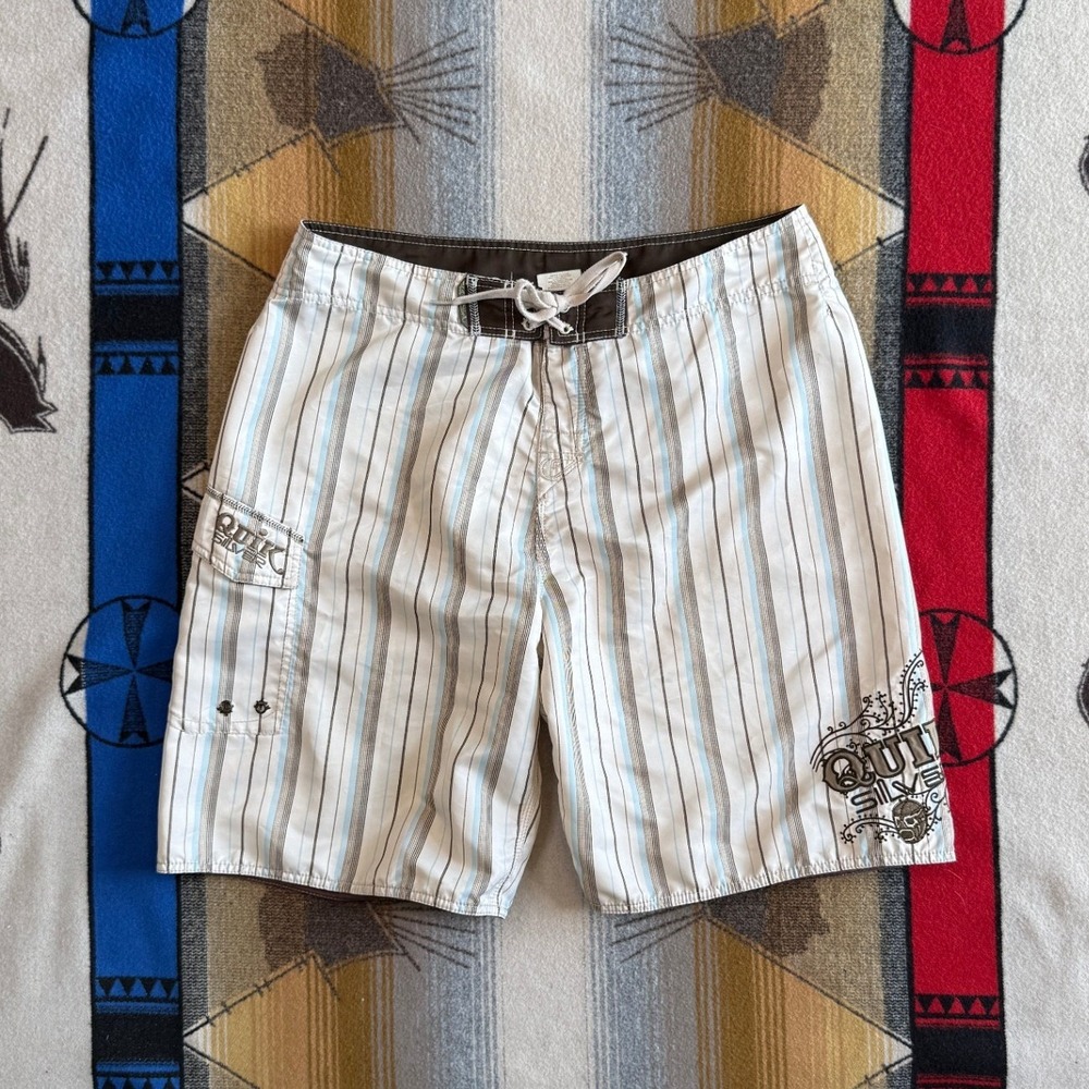 Quiksilver Mens Striped Board Shorts White Brown Blue Cargo Pocket 36 G101465